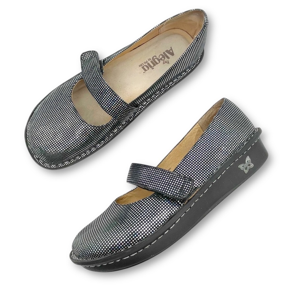 Alegria Women's Black Silver Mary Janes